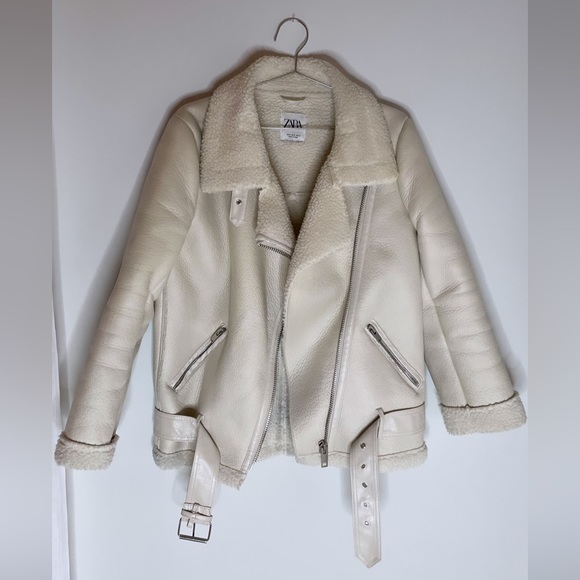 ZARA CREAM WINTER MOTO JACKET - Picture 9 of 10